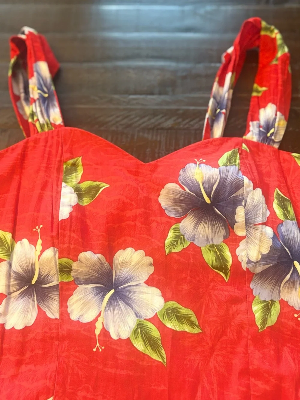 Royal creations made in Hawaii womens XL tropical hibiscus midi dress red cotton - Picture 5 of 15